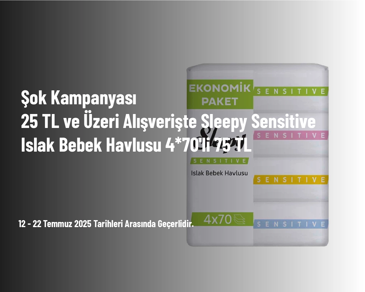 Şok Kampanyası - 25 TL ve Üzeri Alışverişte Sleepy Sensitive Islak Bebek Havlusu 4*70'li 75 TL