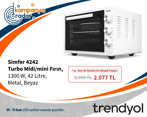 Simfer 4242 Turbo Midi/mini Fırın, 1300 W, 42 Litre, Metal, Beyaz