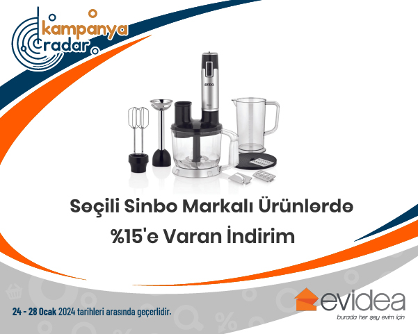Evidea Seçili Sinbo Markalı Ürünlerde %15'e Varan İndirim Evidea Seçili Sinbo Markalı Ürünlerde %15'e Varan İndirim