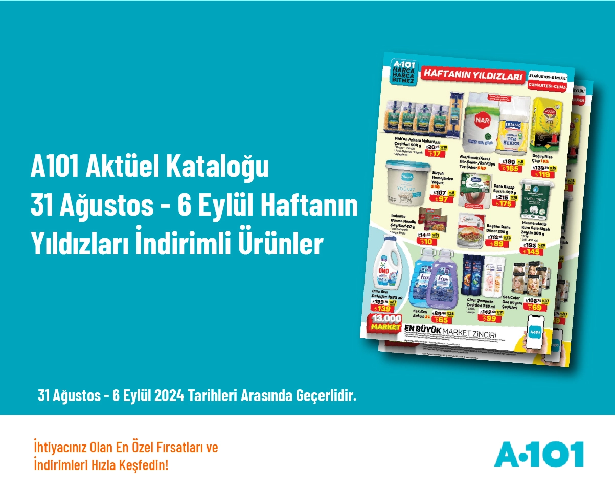 A101 Aktüel Kataloğu - 31 Ağustos - 6 Eylül Haftanın Yıldızları İndirimli Ürünler