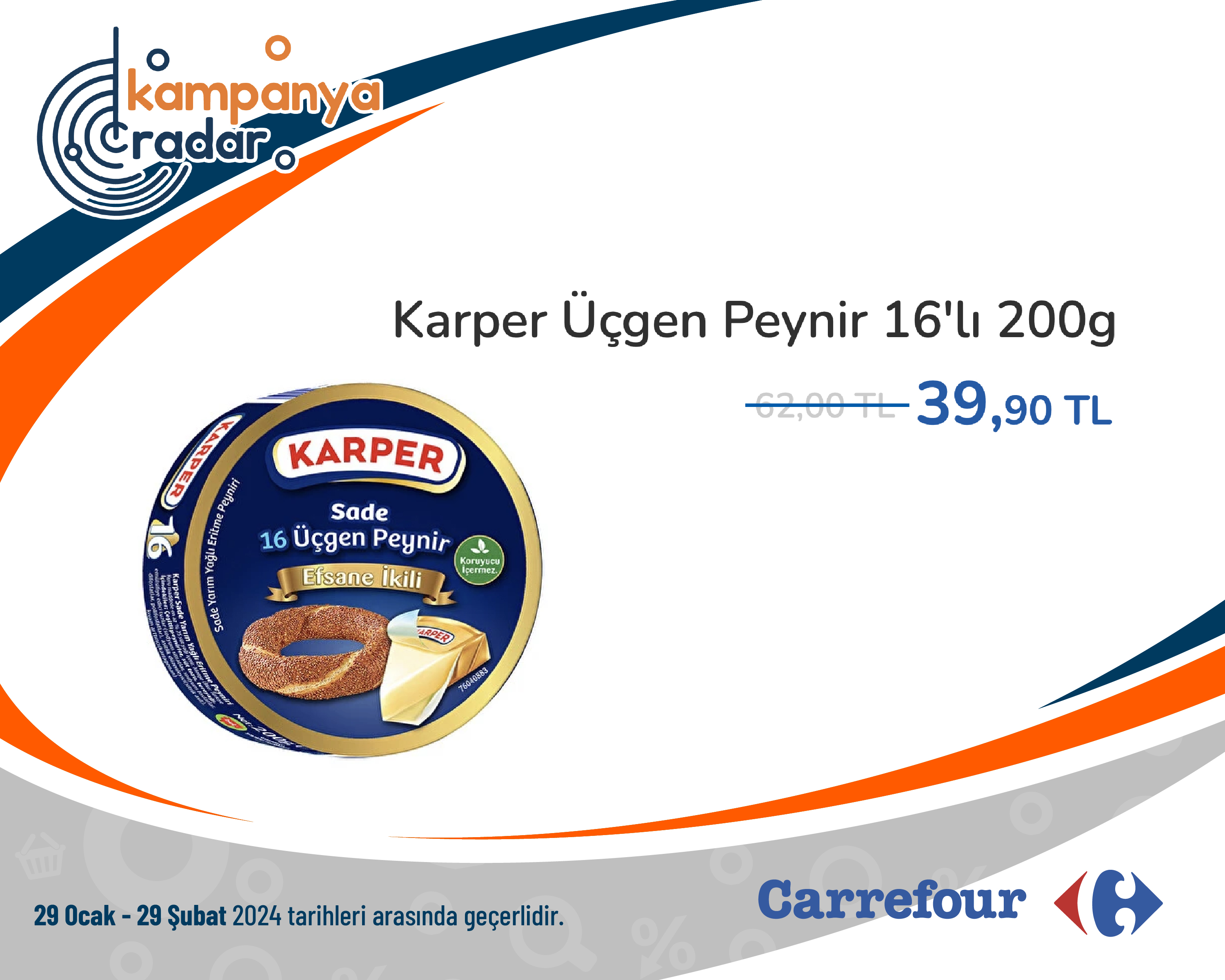 Carrefoursa Karper Üçgen Peynir 16'lı 200g Carrefoursa Karper Üçgen Peynir 16'lı 200g