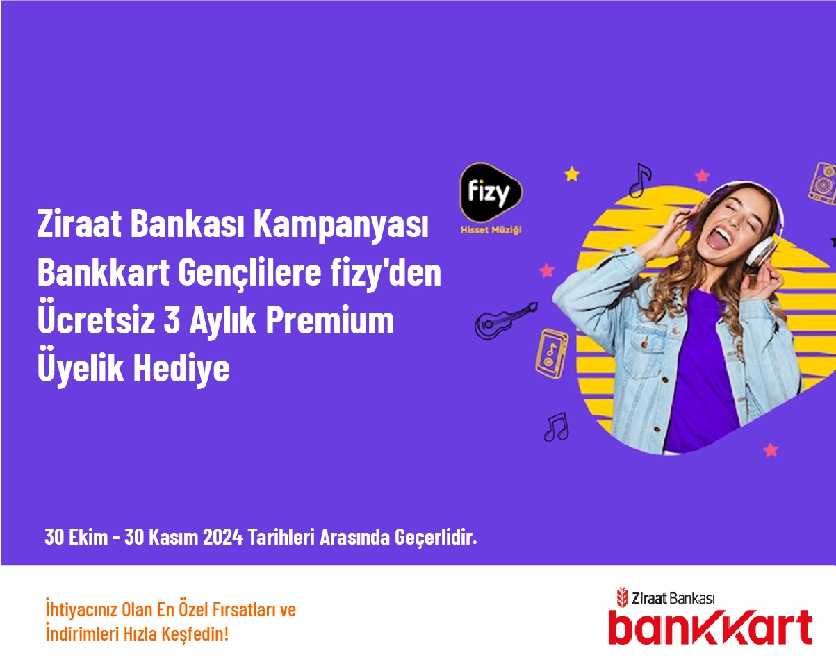 Ziraat Bankası Kampanyası - Bankkart Gençlilere fizy'den Ücretsiz 3 Aylık Premium Üyelik Hediye