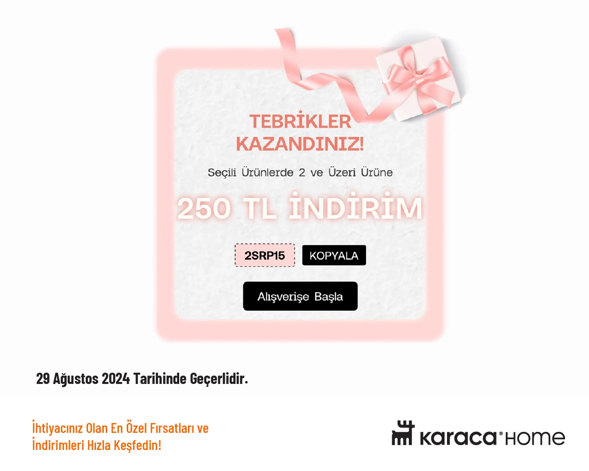 Karaca İndirim Kodu - 29 Ağustos % 15 Karaca Kupon Kodu