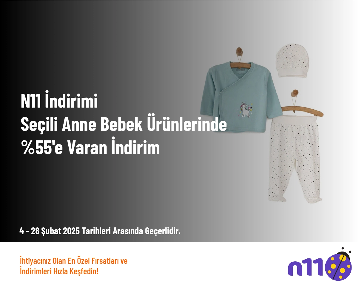 N11 İndirimi - Bebek Tekstil Ürünlerinde %60'a Varan İndirim