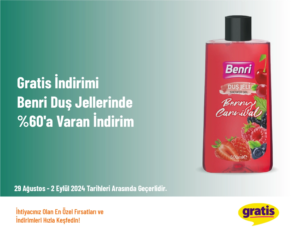 Gratis İndirimi - Benri Duş Jellerinde %60'a Varan İndirim