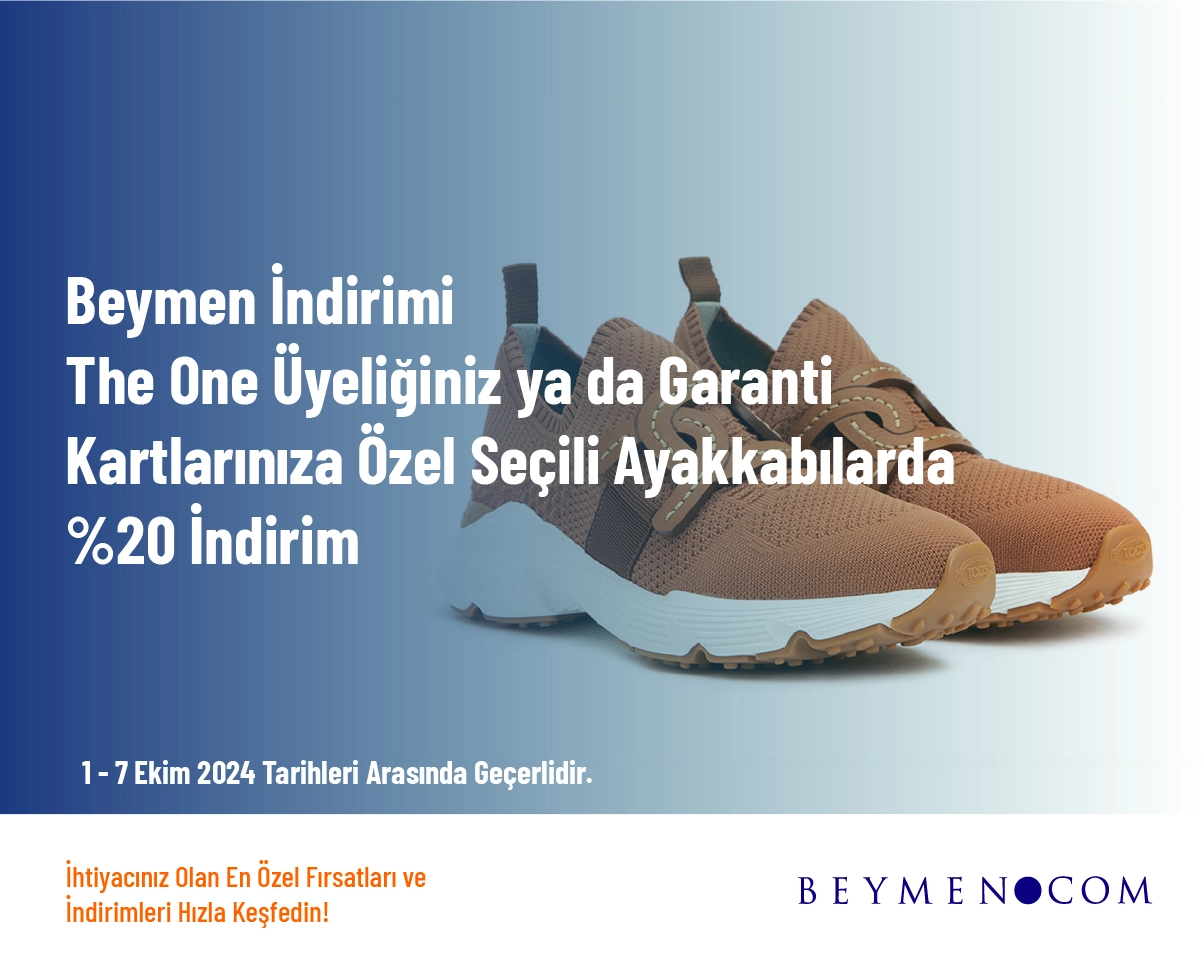 Beymen İndirimi - The One Üyeliğiniz ya da Garanti Kartlarınıza Özel Seçili Ayakkabılarda %20 İndirim