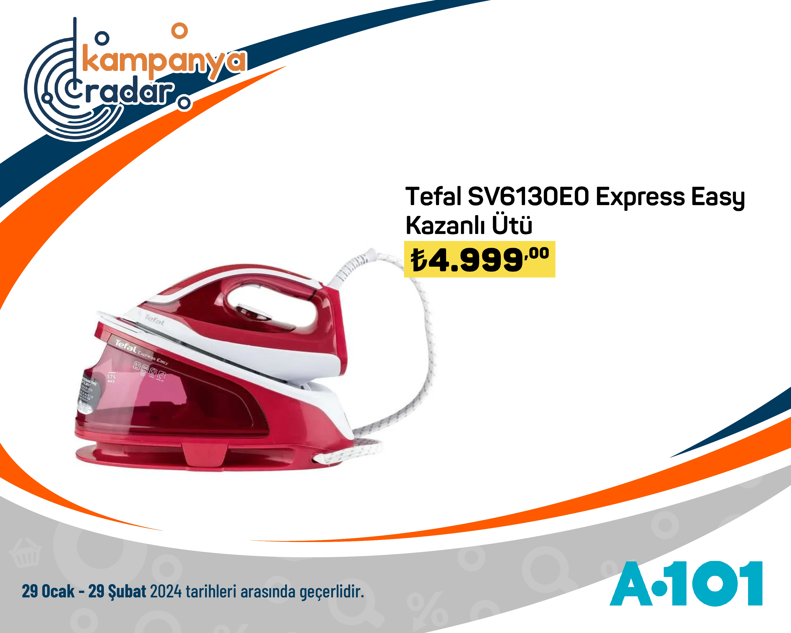 A101 Aldın Aldın Tefal SV6130E0 Express Easy Kazanlı Ütü A101 Aldın Aldın Tefal SV6130E0 Express Easy Kazanlı Ütü
