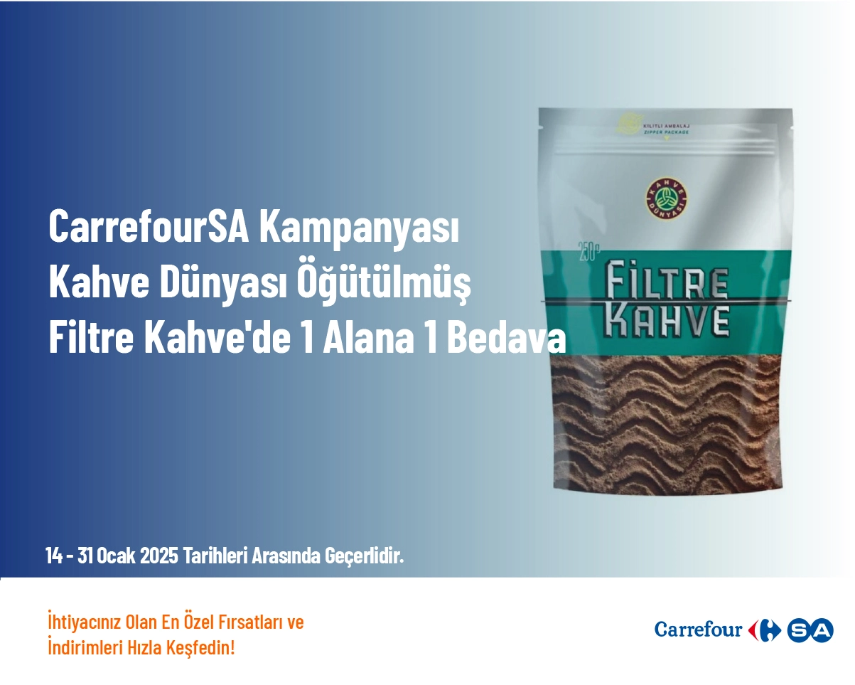 CarrefourSA Kampanyası - Kahve Dünyası Öğütülmüş Filtre Kahve'de 1 Alana 1 Bedava