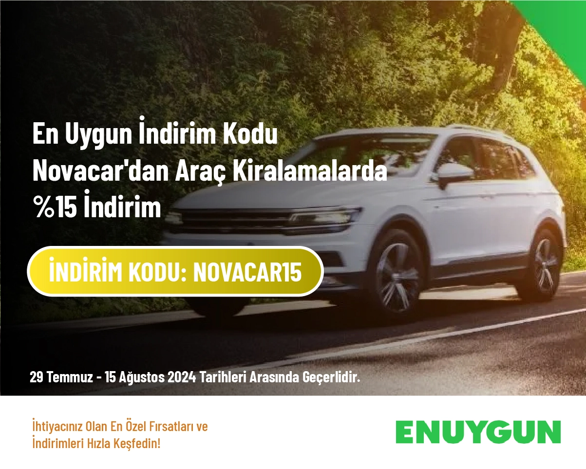 En Uygun İndirim Kodu - Novacar'dan Araç Kiralamalarda %15 İndirim