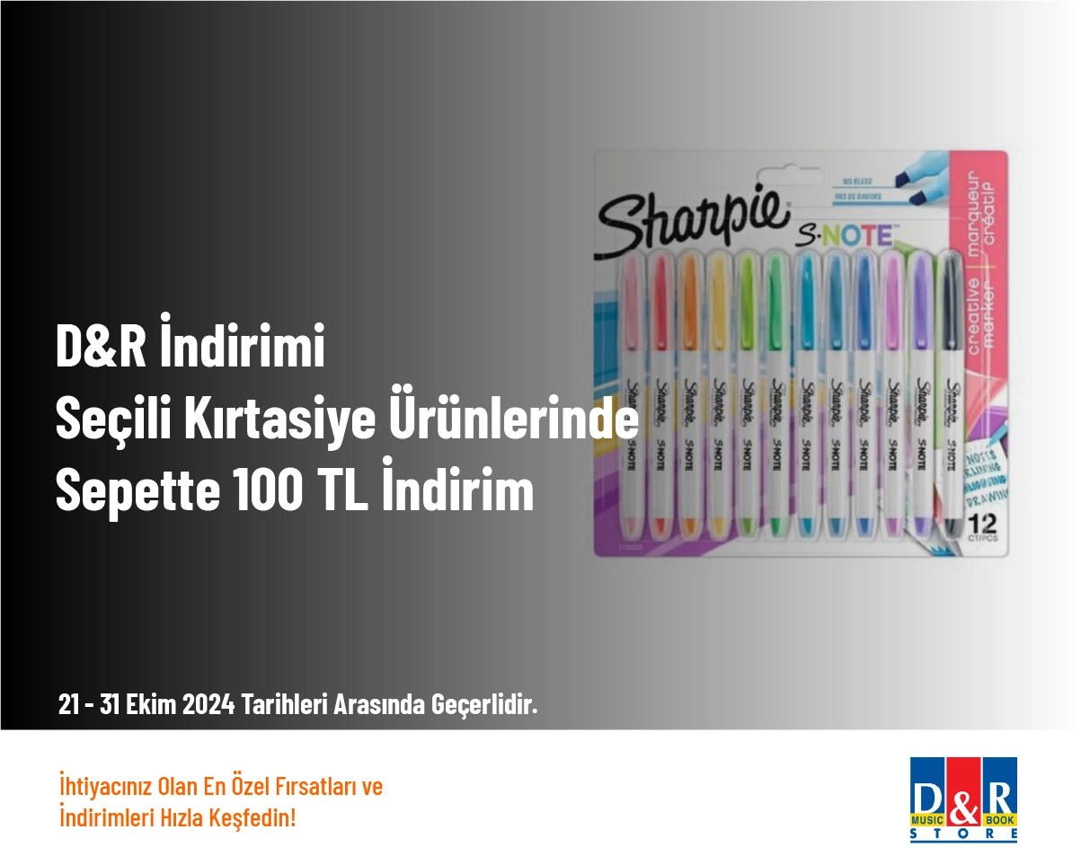 D&R İndirimi - Seçili Kırtasiye Ürünlerinde Sepette 100 TL İndirim