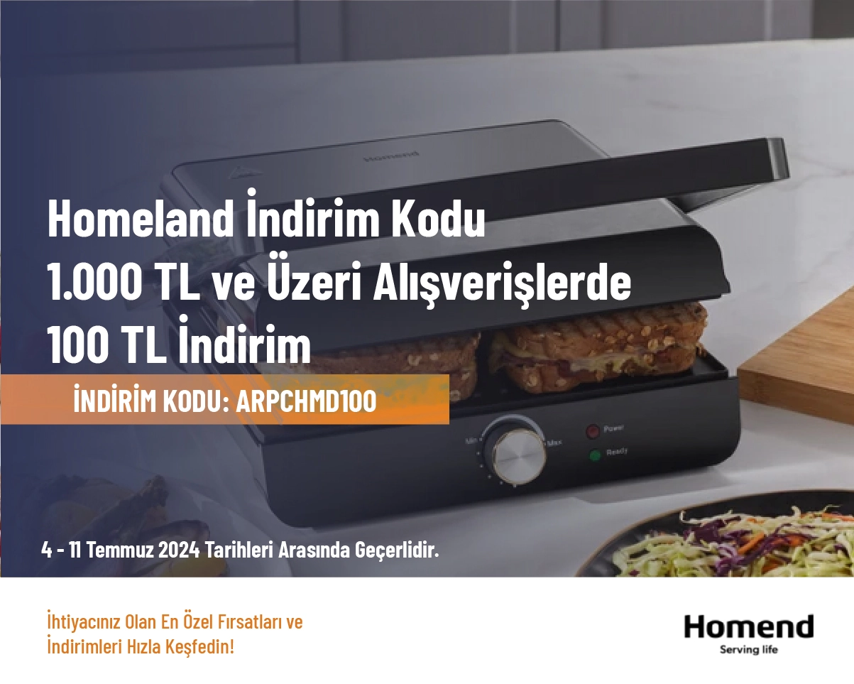 Homend İndirim Kodu - 1.000 TL ve Üzeri Alışverişlerde 100 TL İndirim