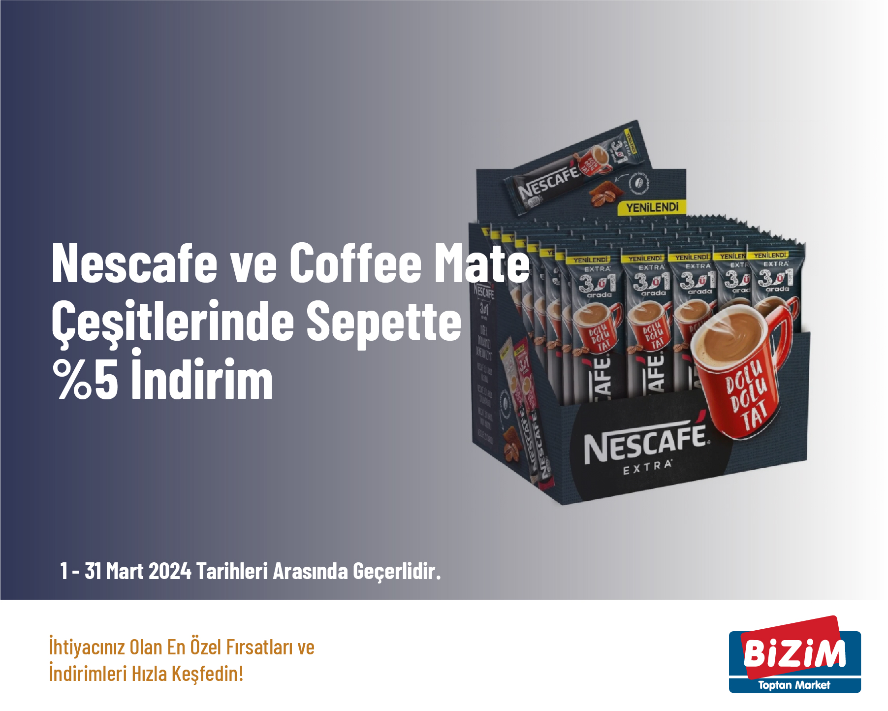 Nescafe ve Coffee Mate Çeşitlerinde Sepette %5 İndirim