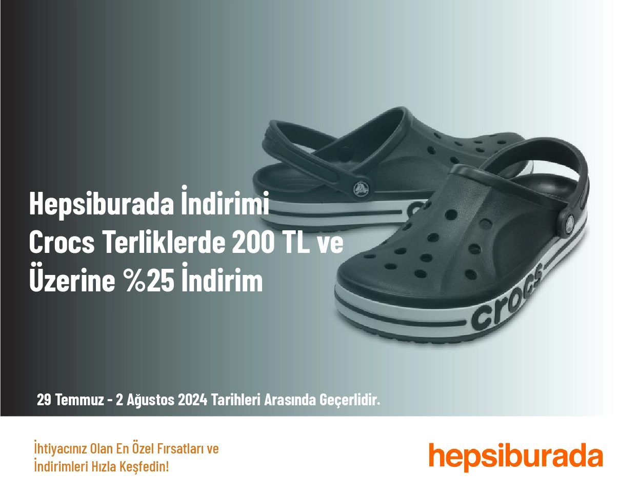 Hepsiburada İndirimi - Crocs Terliklerde 200 TL ve Üzerine %25 İndirim Hepsiburada İndirimi - Crocs Terliklerde 200 TL ve Üzerine %25 İndirim