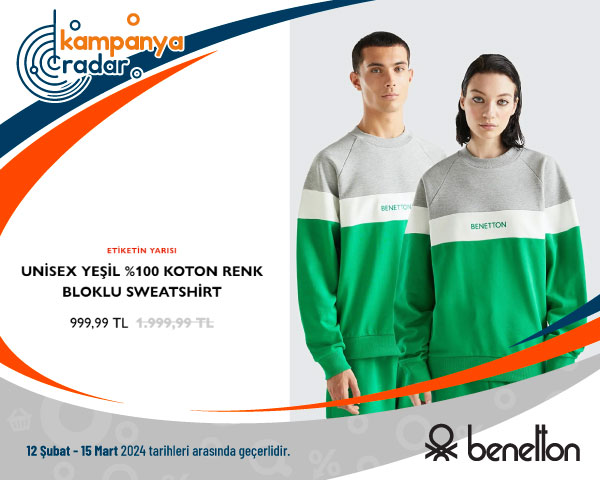  Benetton Unisex Yesil %100 Koton Renk bloklu Sweatshirt