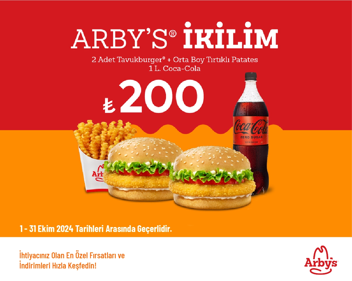 Arby's Kampanyası - İkili Tavukburger Menü Sadece 200 TL