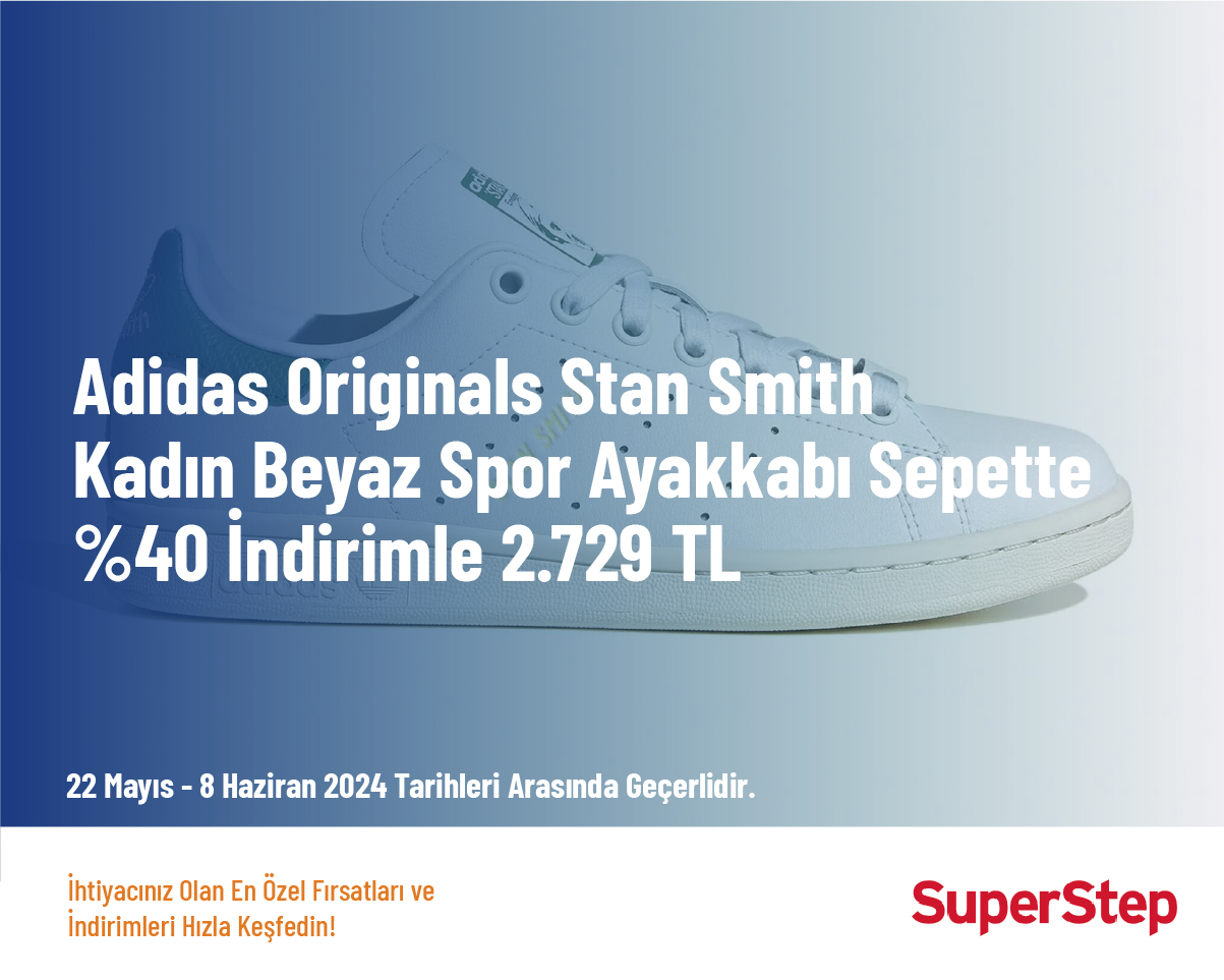 Adidas Originals Stan Smith Kadın Beyaz Spor Ayakkabı Sepette %40 İndirimle 2.729 TL