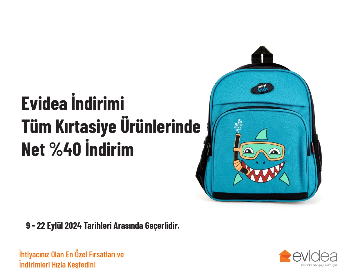 Evidea İndirimi - Tüm Kırtasiye Ürünlerinde Net %40 İndirim