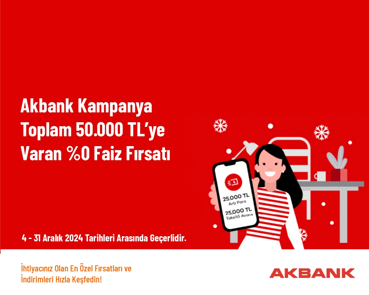 Akbank Kampanya - Toplam 50.000 TL’ye Varan %0 Faiz Fırsatı