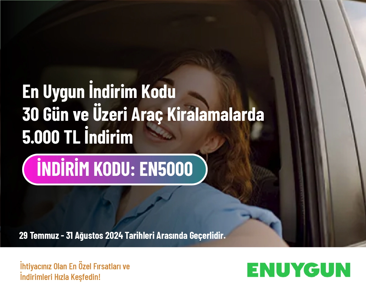 En Uygun İndirim Kodu - 30 Gün ve Üzeri Araç Kiralamalarda 5.000 TL İndirim