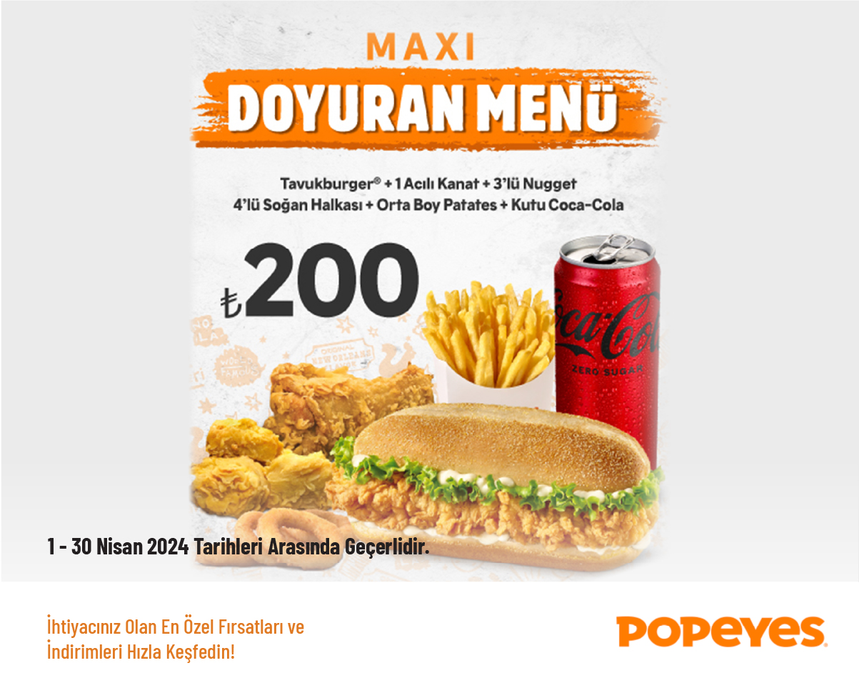 Maxi Doyuran Menü 200 TL'den Başlayan Fiyatlarla