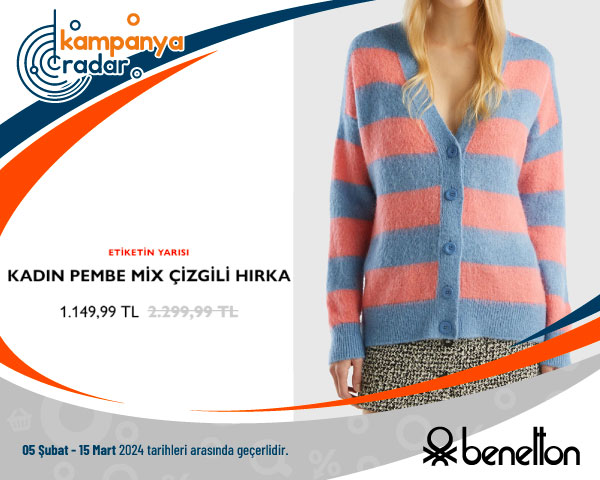 BENETTON KADIN PEMBE MİX ÇİZGİLİ HIRKA