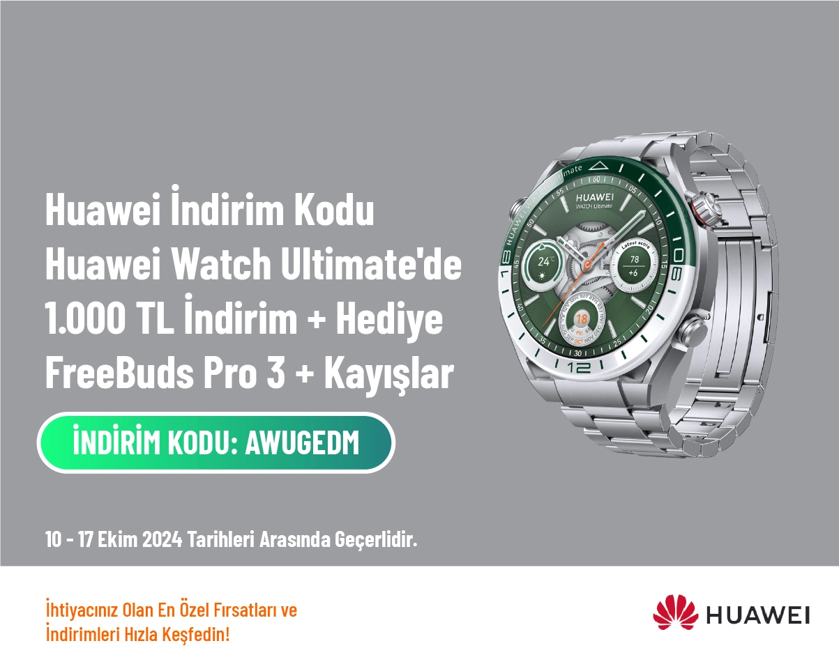 Huawei İndirim Kodu - Huawei Watch Ultimate'de 1.000 TL İndirim + Hediye FreeBuds Pro 3 + Kayışlar