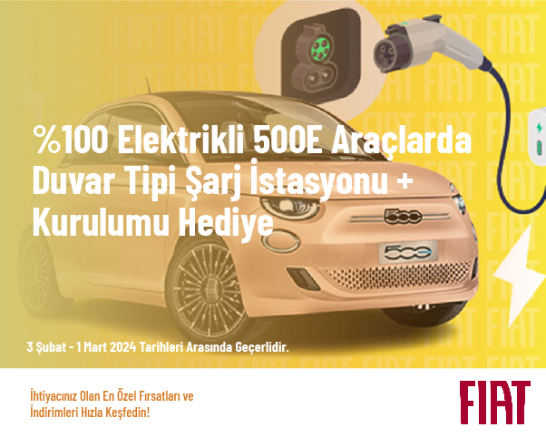 %100 Elektrikli 500E Araçlarda Duvar Tipi Şarj İstasyonu + Kurulumu Hediye