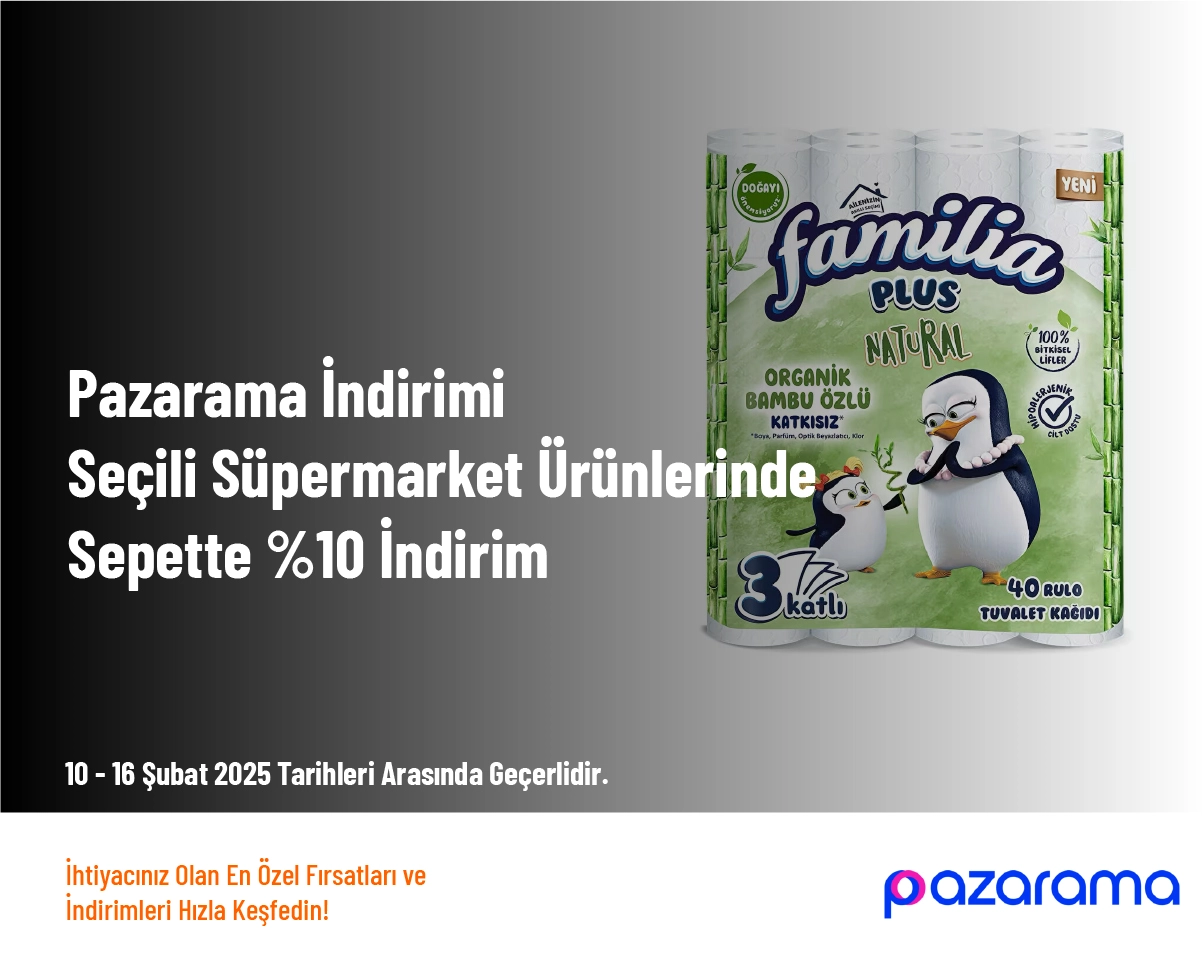 Pazarama İndirimi - Seçili Süpermarket Ürünlerinde Sepette %10 İndirim