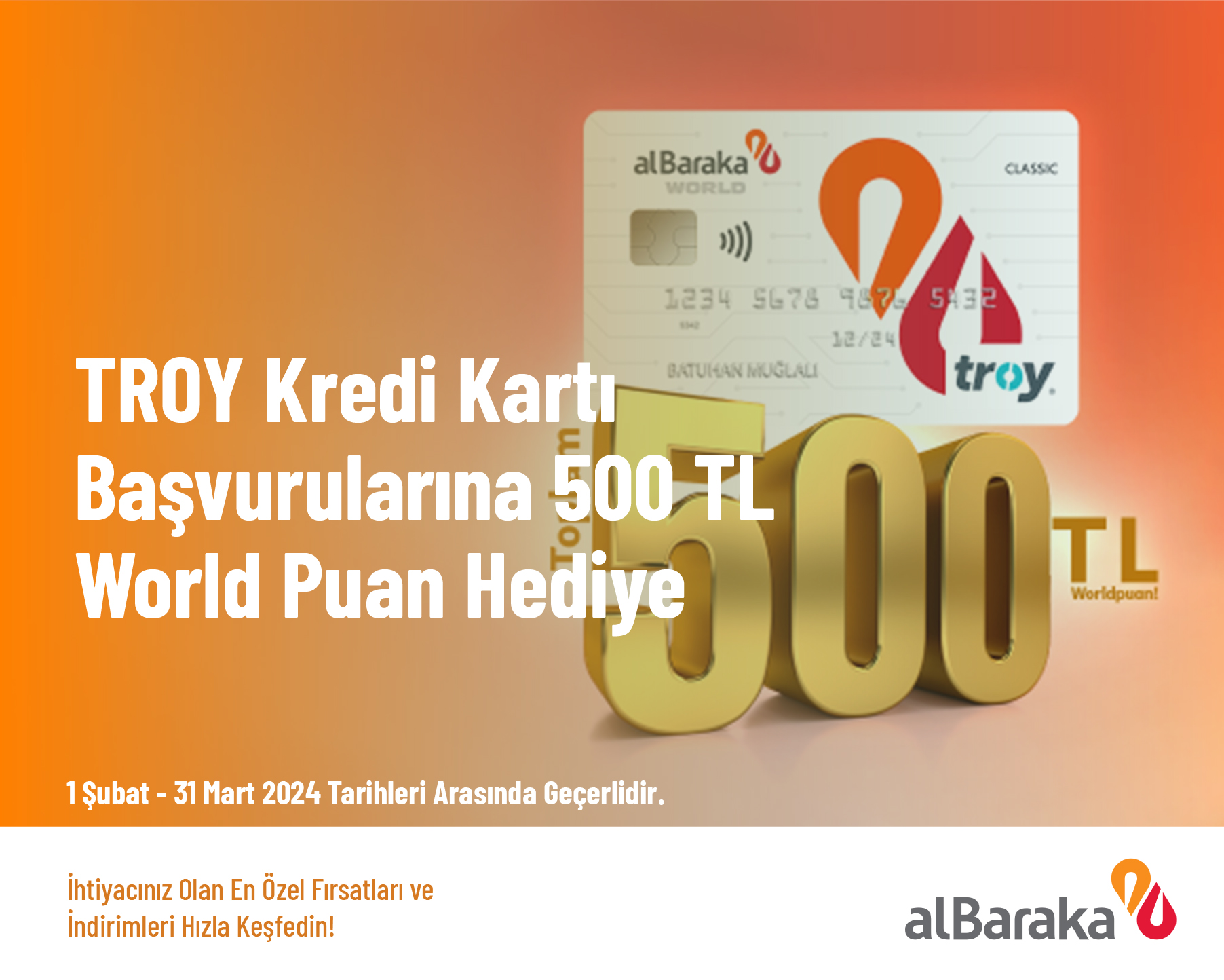 TROY Kredi Kartı Başvurularına 500 TL World Puan Hediye