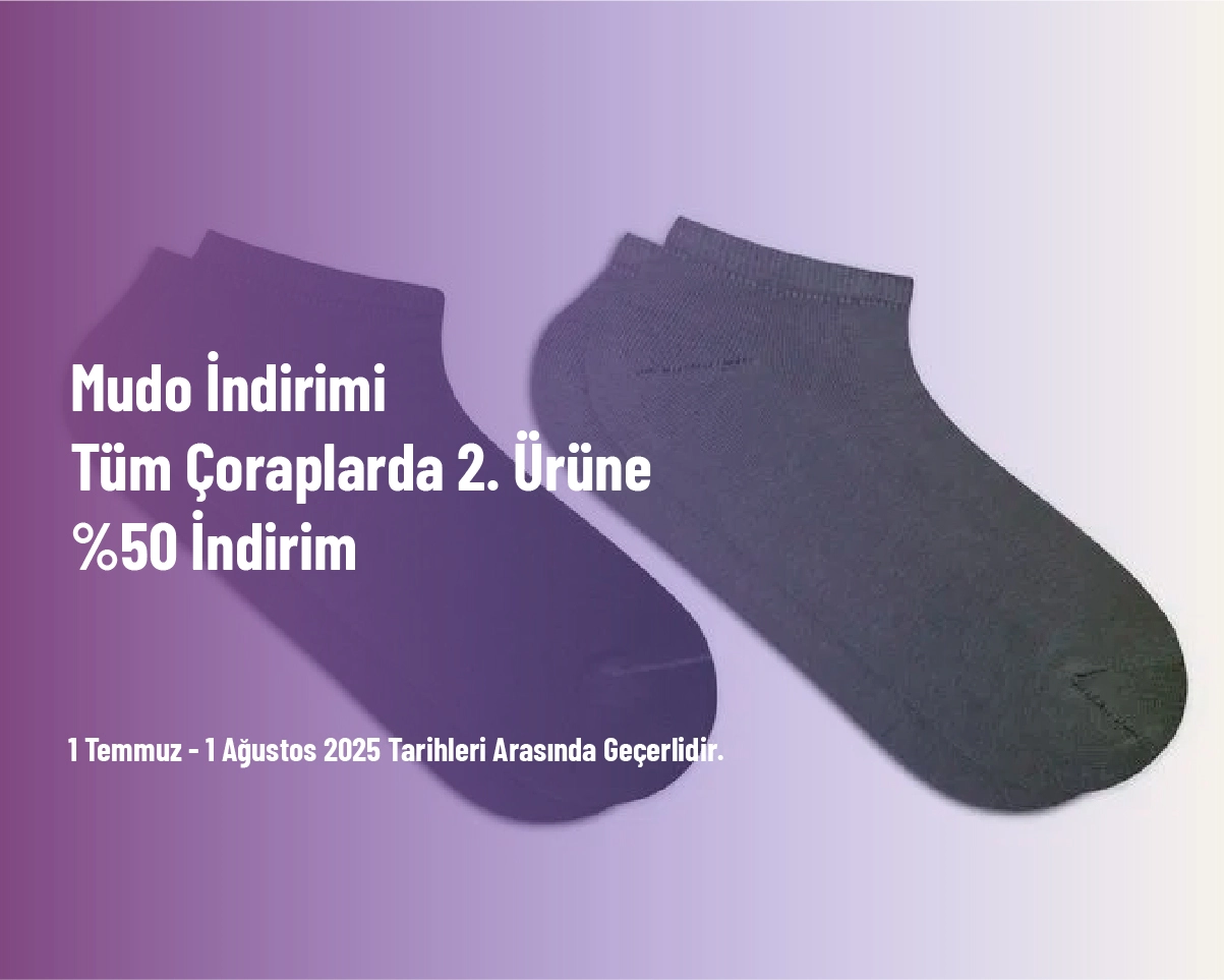 Mudo İndirimi - Tüm Çoraplarda 2. Ürüne %50 İndirim