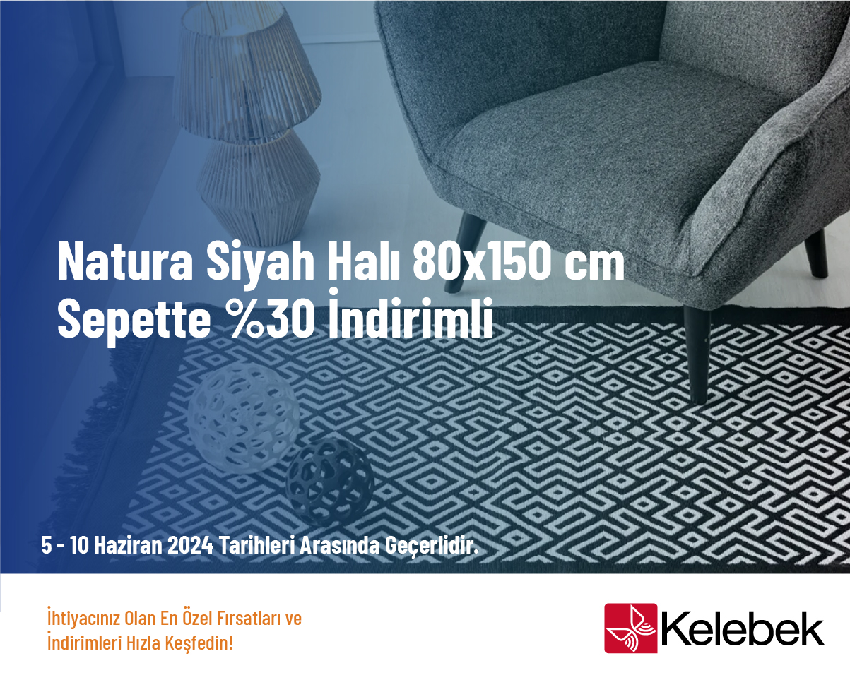 Natura Siyah Halı 80x150 cm Sepette %30 İndirimli