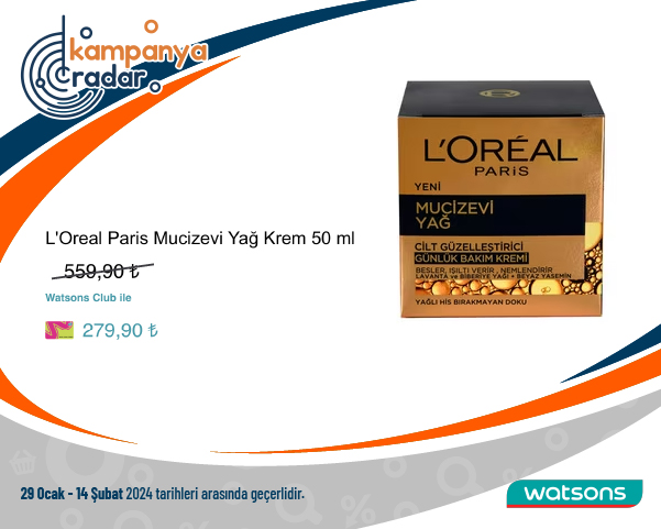 Watsons L'Oreal Paris Mucizevi Yağ Krem 50 ml Watsons L'Oreal Paris Mucizevi Yağ Krem 50 ml