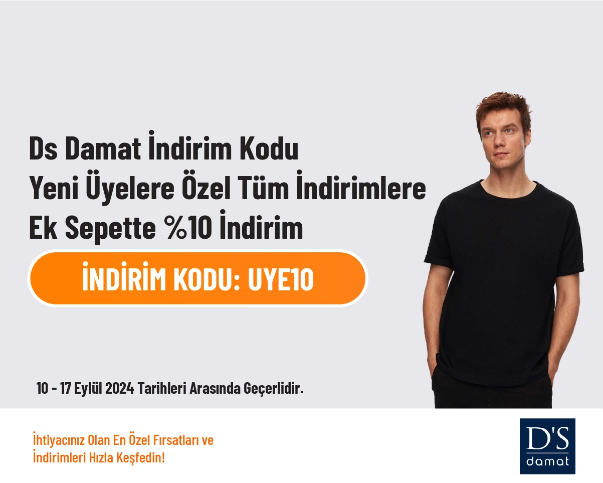 Ds Damat İndirim Kodu - Yeni Üyelere Özel Tüm İndirimlere Ek Sepette %10 İndirim