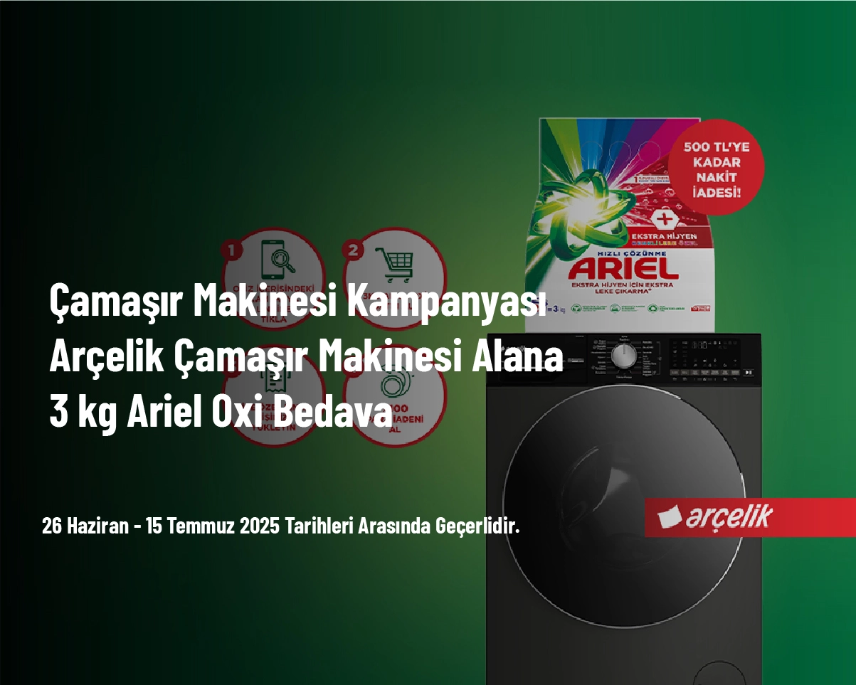 Çamaşır Makinesi Kampanyası - Arçelik Çamaşır Makinesi Alana 3 kg Ariel Oxi Bedava Çamaşır Makinesi Kampanyası - Arçelik Çamaşır Makinesi Alana 3 kg Ariel Oxi Bedava