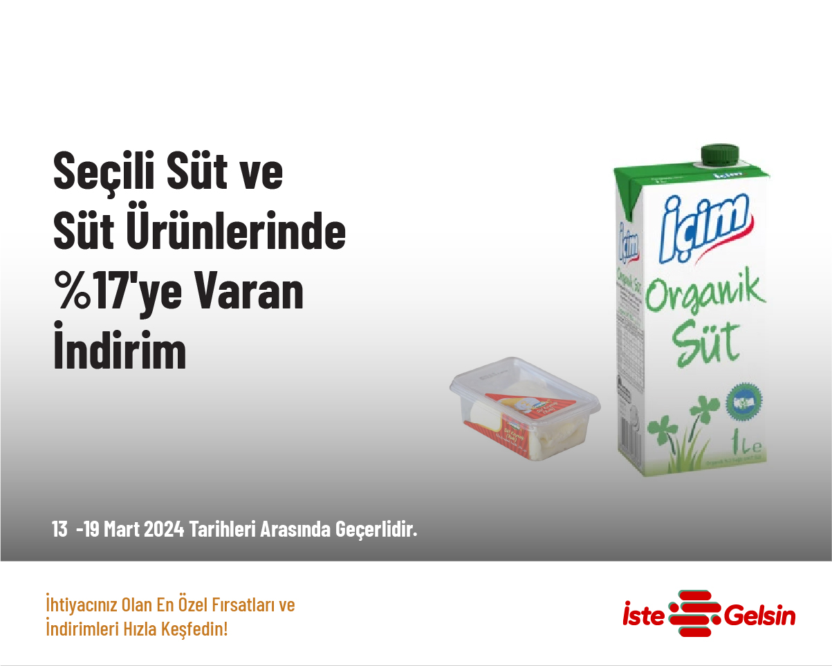 Seçili Süt ve Süt Ürünlerinde %17'ye Varan İndirim