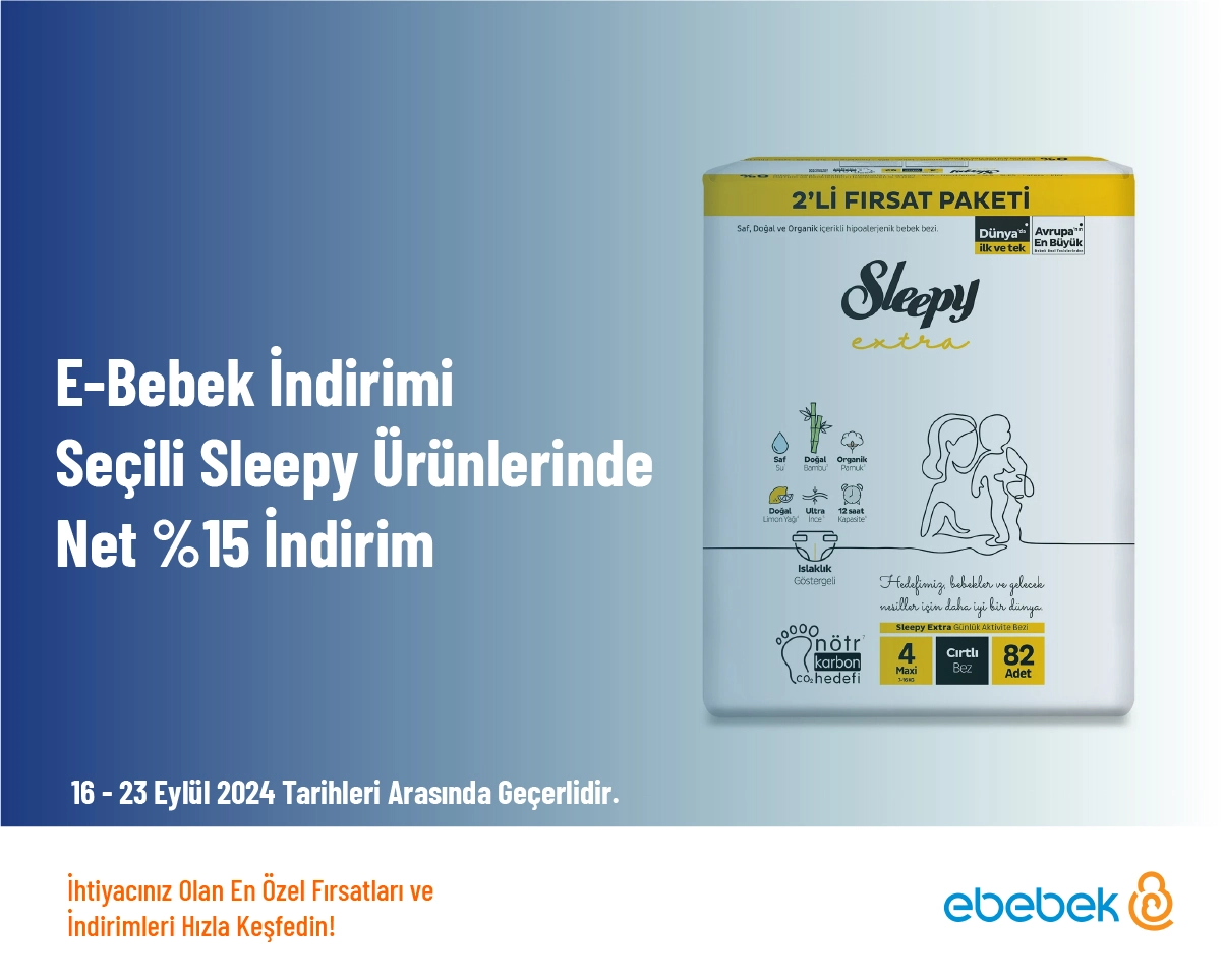 E-Bebek İndirimi - Seçili Sleepy Ürünlerinde Net %15 İndirim