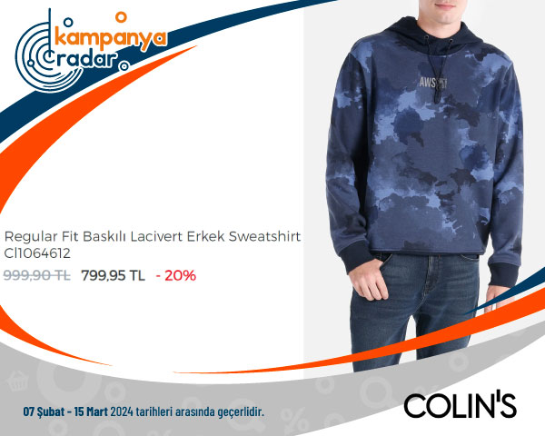  Colin's Regular Fit Baskılı Lacivert Erkek Sweatshirt