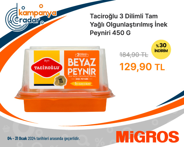 Migros Taciroğlu 3 Dilimli Tam Yağlı Olgunlaştırılmış İnek Peyniri 450 G