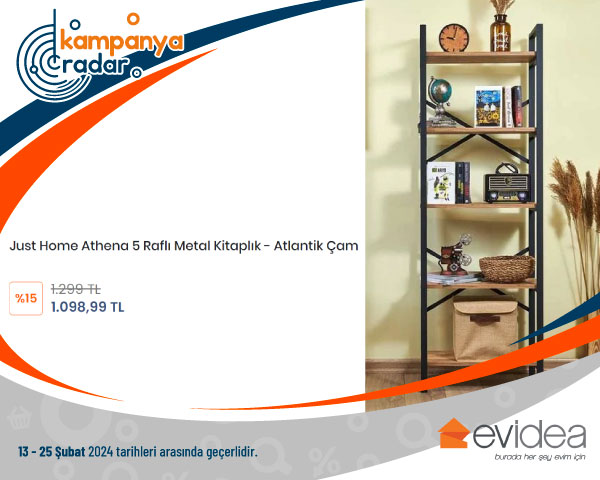 Evidea Just Home Athena 5 Raflı Metal Kitaplık 1299 TL Yerine 1099 TL Evidea Just Home Athena 5 Raflı Metal Kitaplık 1299 TL Yerine 1099 TL