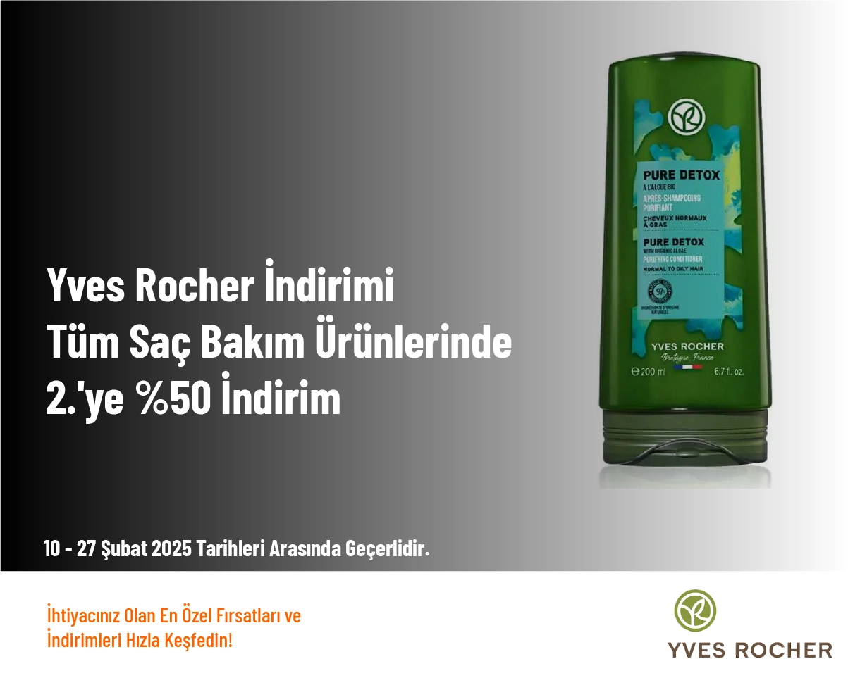 Yves Rocher İndirimi - Tüm Saç Bakım Ürünlerinde 2.'ye %50 İndirim