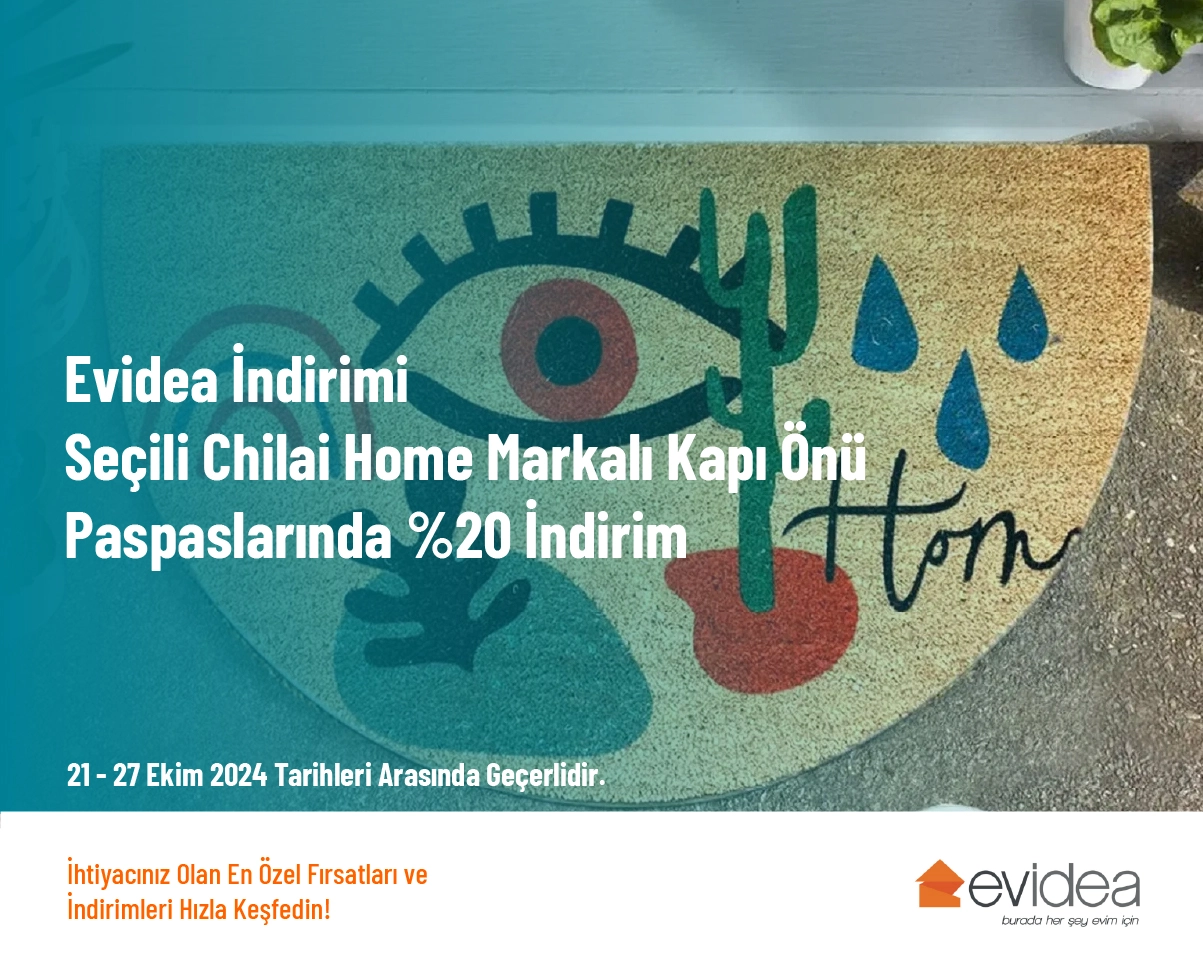 Evidea İndirimi - Seçili Chilai Home Markalı Kapı Önü Paspaslarında %20 İndirim