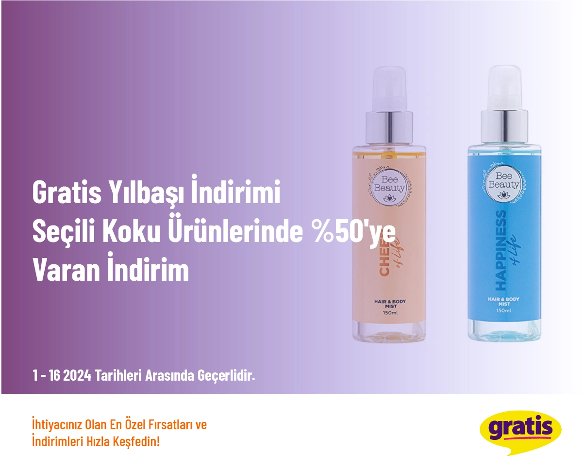 Gratis Yılbaşı İndirimi - Seçili Koku Ürünlerinde %50'ye Varan İndirim