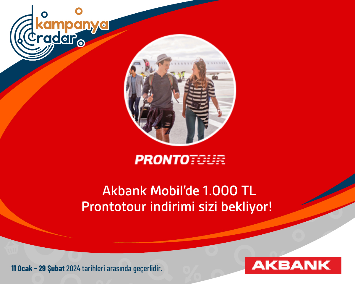 Akbank Mobil’de 1.000 TL Prontotour indirimi