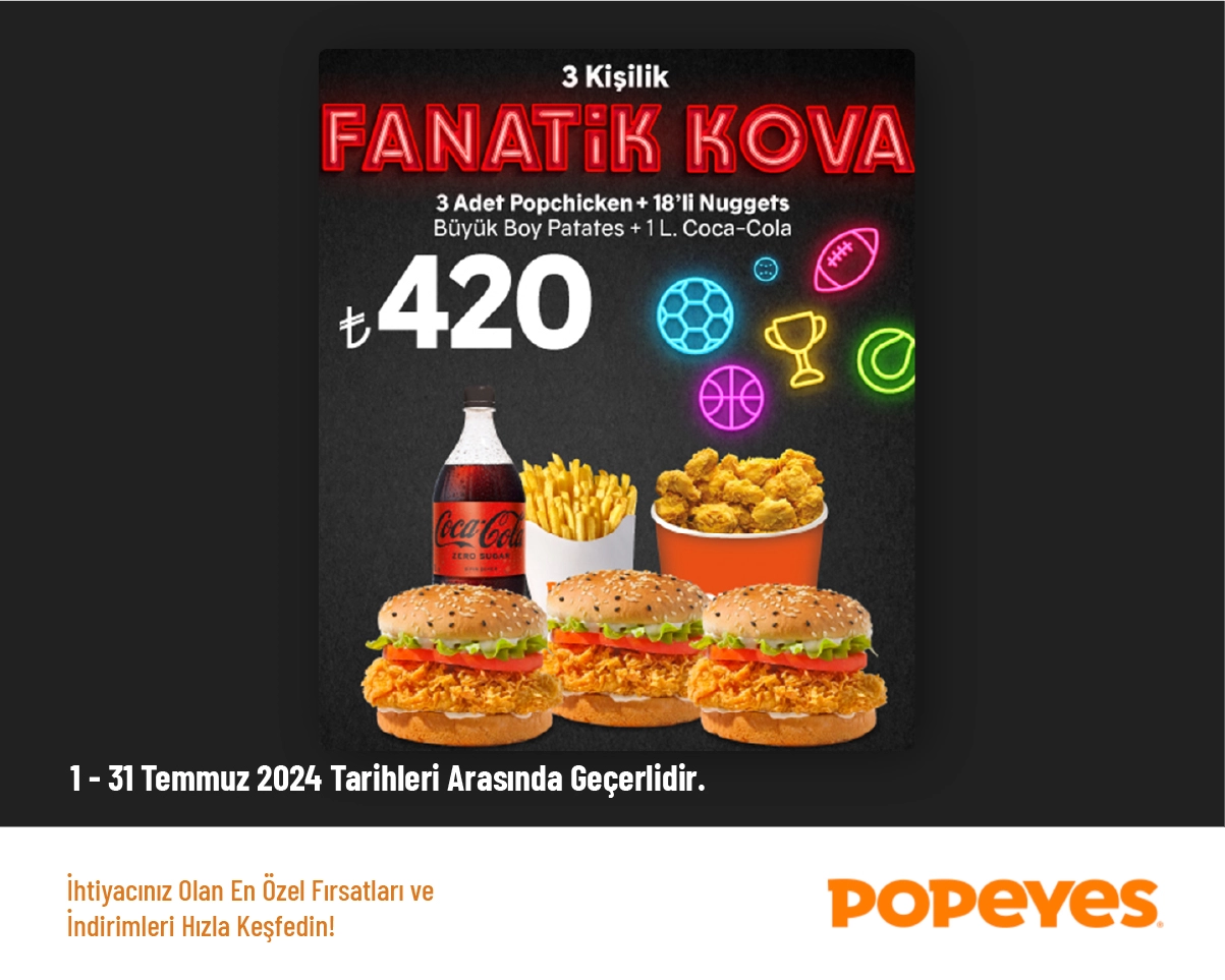 Popeyes İndirimi - Fanatik Kova Menü 420 TL'den Başlayan Fiyatlarla