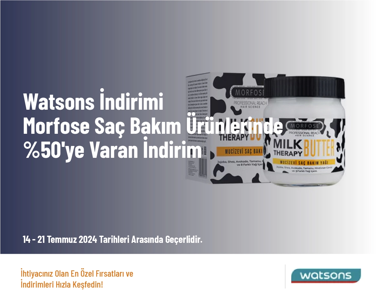 Watsons İndirimi - Morfose Saç Bakım Ürünlerinde %50'ye Varan İndirim