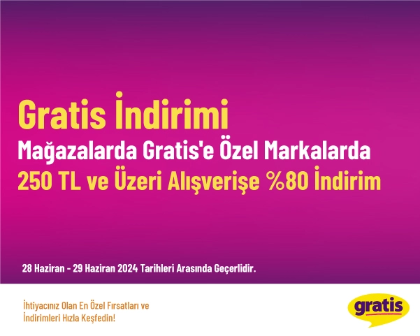 Gratis İndirimi - Mağazalarda Gratis'e Özel Markalarda 250 TL ve Üzeri Alışverişe %80 İndirim