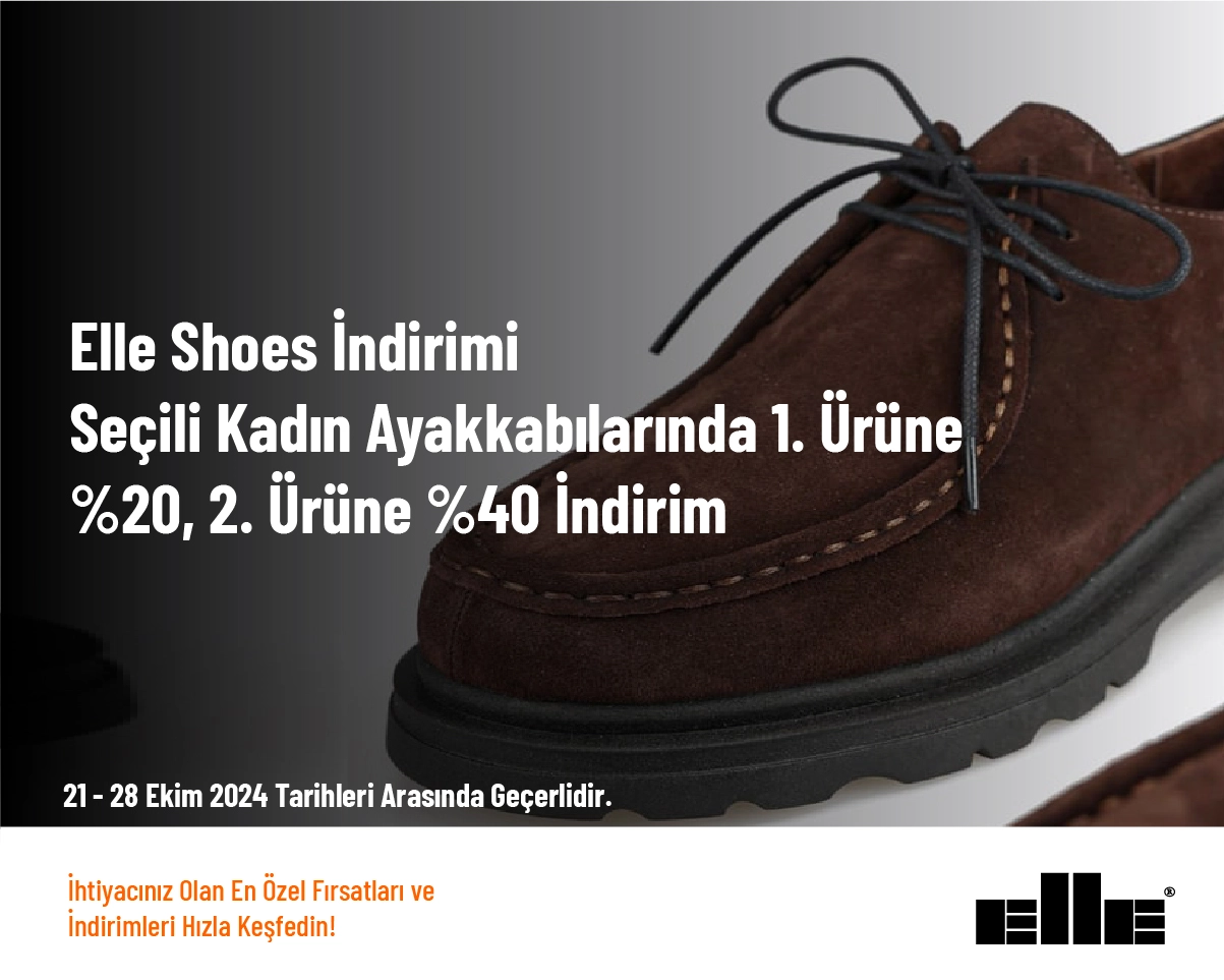 Elle Shoes İndirimi - Seçili Kadın Ayakkabılarında 1. Ürüne %20, 2. Ürüne %40 İndirim