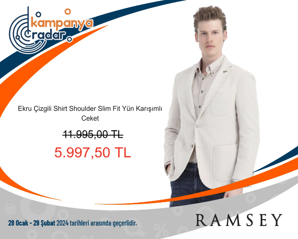 Ramsey Ekru Çizgili Shirt Shoulder Slim Fit Yün Karışımlı Ceket İndirimi