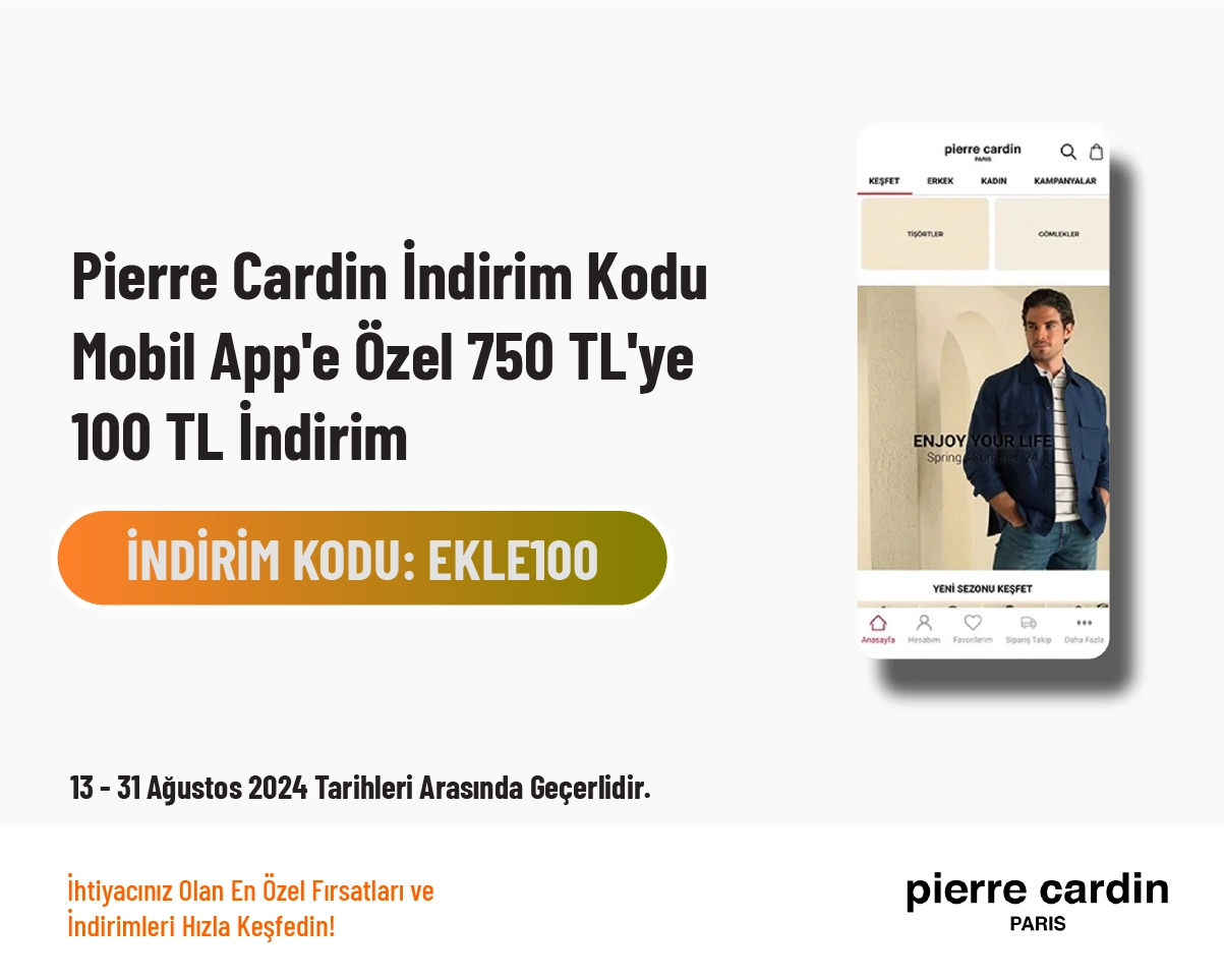 Pierre Cardin İndirim Kodu - Mobil App'e Özel 750 TL'ye 100 TL İndirim