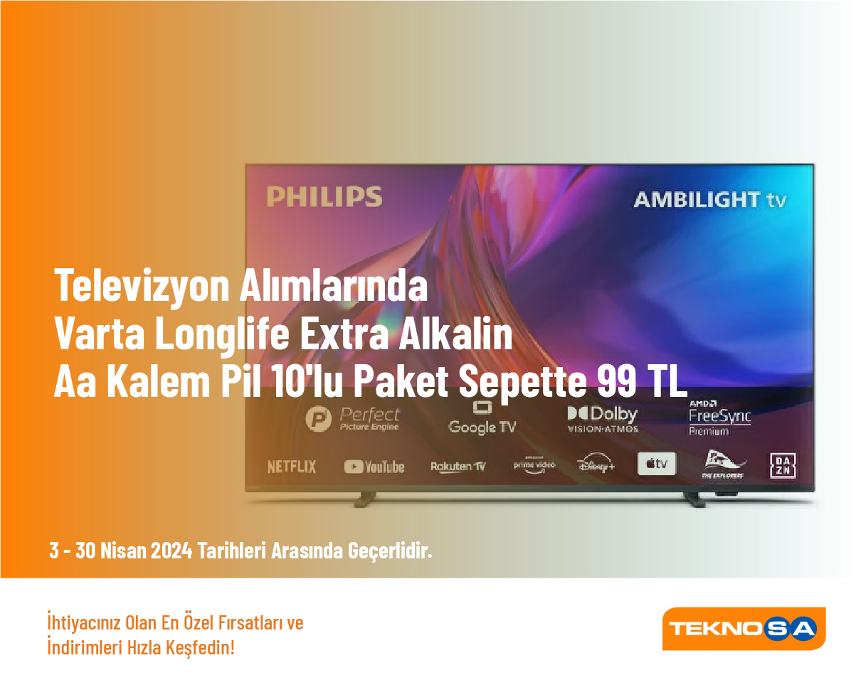 Televizyon Alımlarında Varta Longlife Extra Alkalin Aa Kalem Pil 10'lu Paket Sepette 99 TL Televizyon Alımlarında Varta Longlife Extra Alkalin Aa Kalem Pil 10'lu Paket Sepette 99 TL